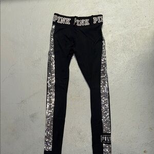 PINK Victoria's Secret Leggings with Glittery Silver Stripes